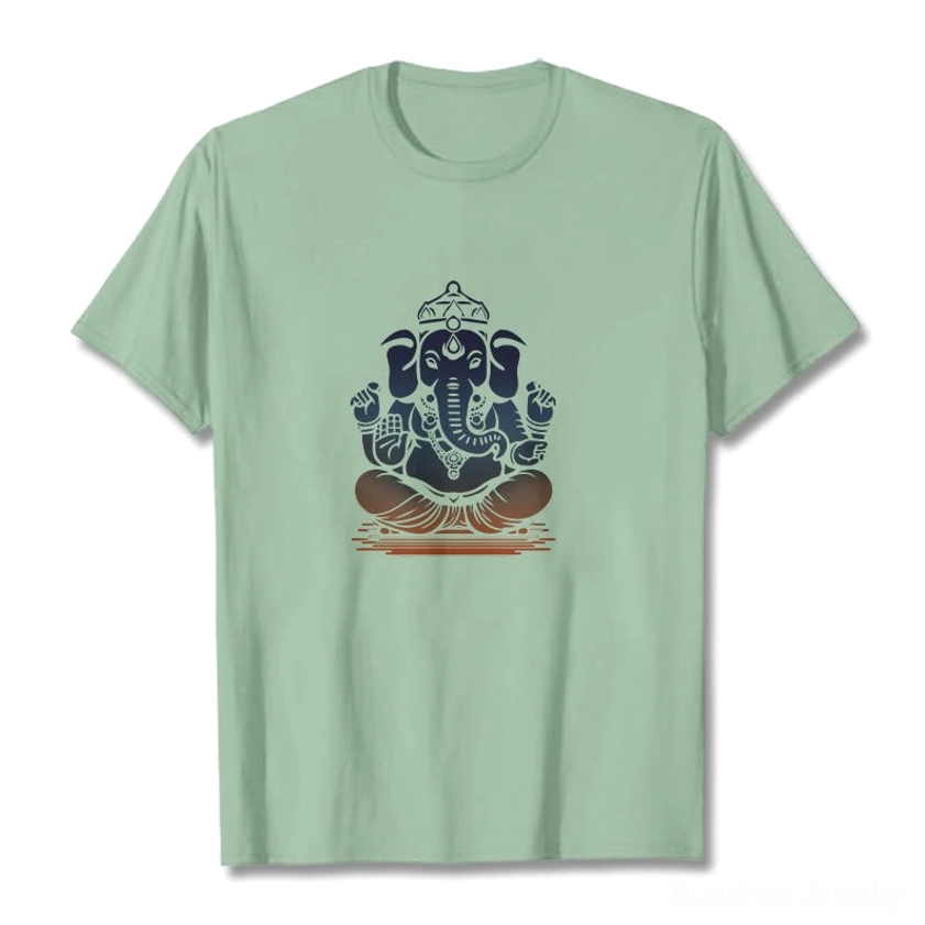 Ganesha meditation cotton tee - obstacle remover prosperity symbol apparel