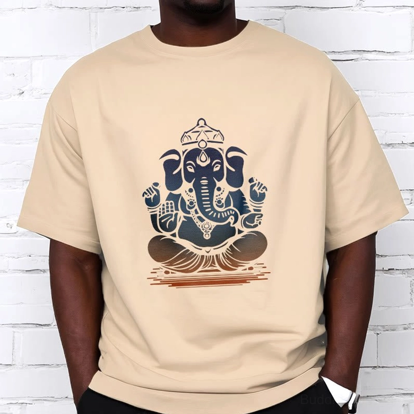 Light cyan Ganesha printed t-shirt - mindfulness Buddhist spiritual wear