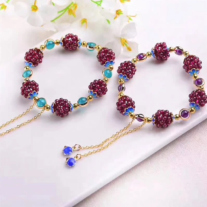 Garnet amethyst Buddhist prayer bracelet with natural beads for chakra balancing and inner peace