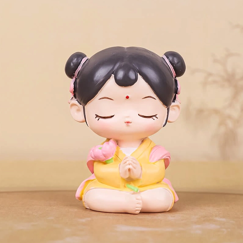 Girl attendant Guanyin figurine 4cm handcrafted resin companion statue for meditation set