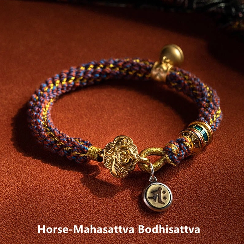 Goat and Monkey zodiac natal Buddha red string bracelet with Tathagata sterling silver charm