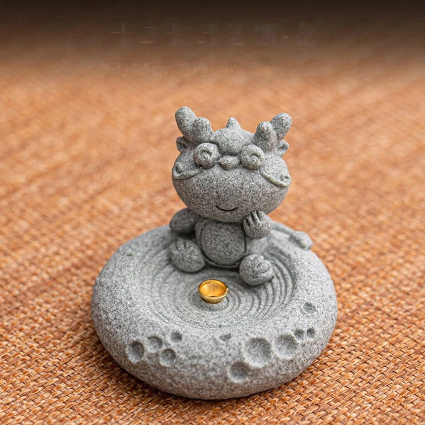 Goat zodiac incense burner handcrafted green sandstone figurine
