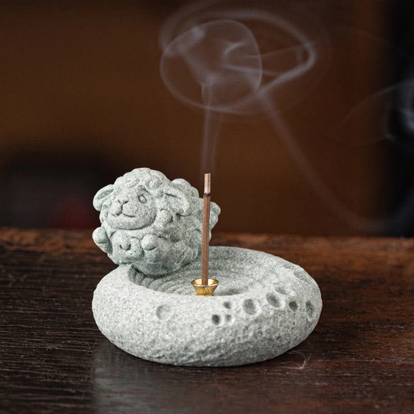 Goat zodiac incense burner side angle view product detail