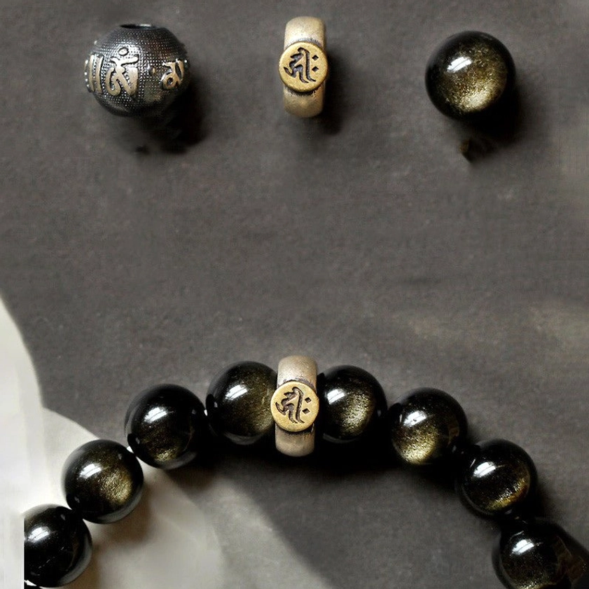 Goat zodiac natal Buddha obsidian bracelet for harmony and gentle spiritual support