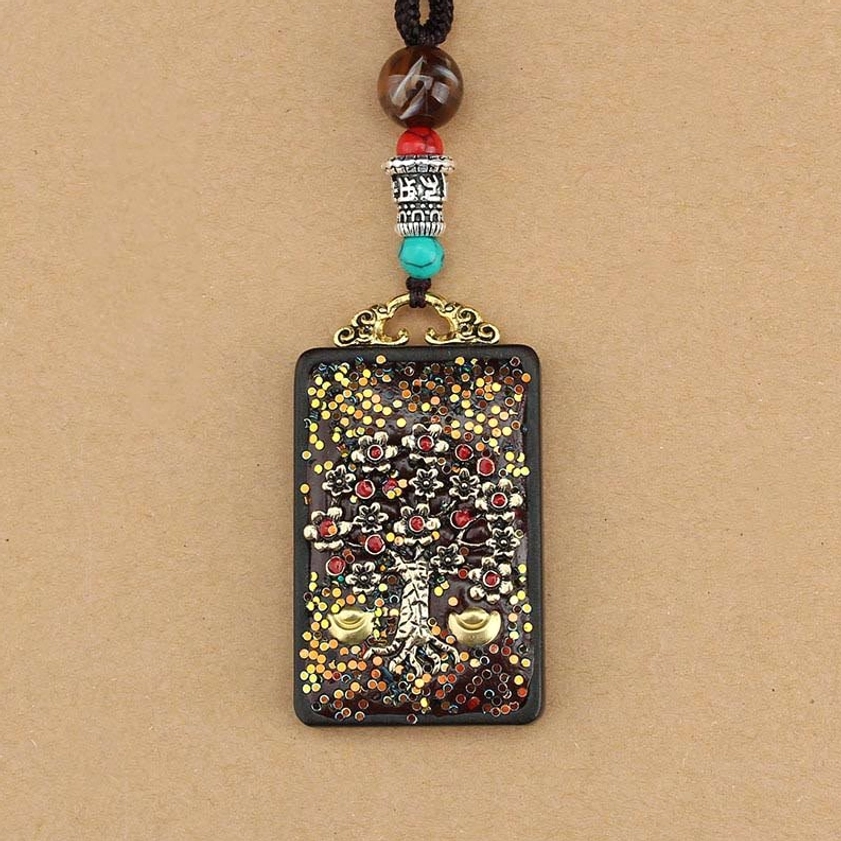 God of Wealth thangka Buddhist necklace pendant - deity design variant