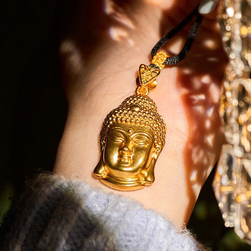 24k gold plated Buddha head pendant necklace peace and protection symbol