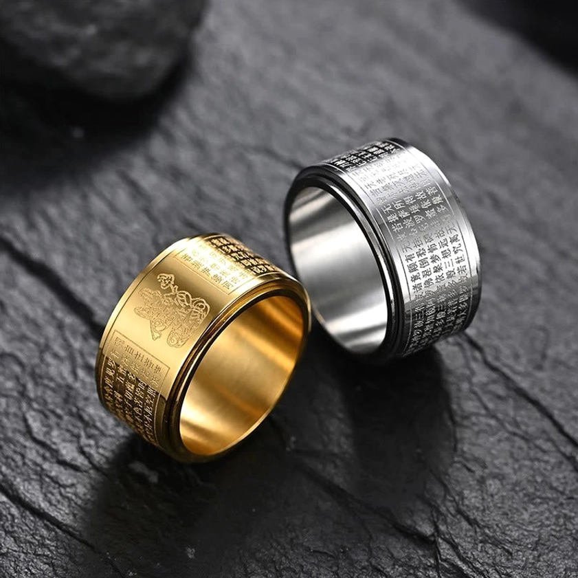 Gold buddhist rotating ring with natal buddha protective design