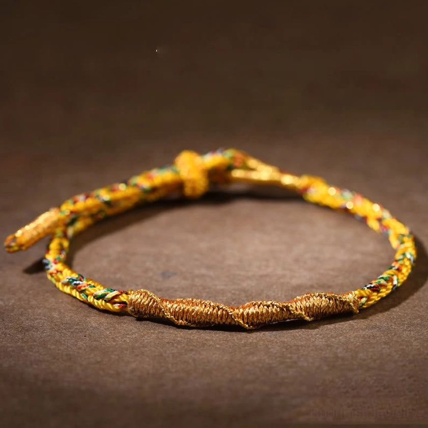 Gold Buddhist Zodiac Natal Buddha Braided Rope Bracelet for Goat and Monkey Signs - Tathagata Prosperity and Enlightenment