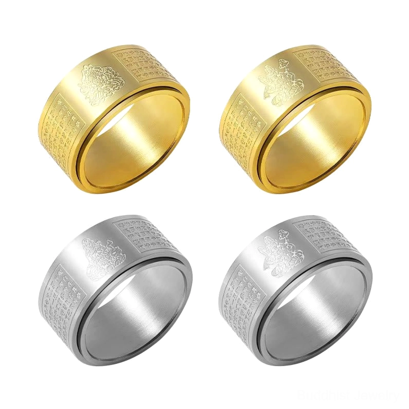 Gold heart sutra buddhist rotating ring with full sutra text carving