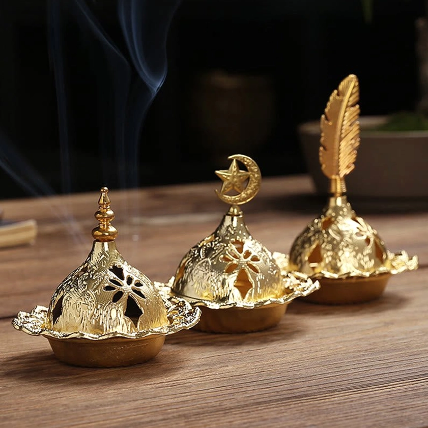 Gold incense burner as spiritual home décor showing aesthetic appeal without incense burning