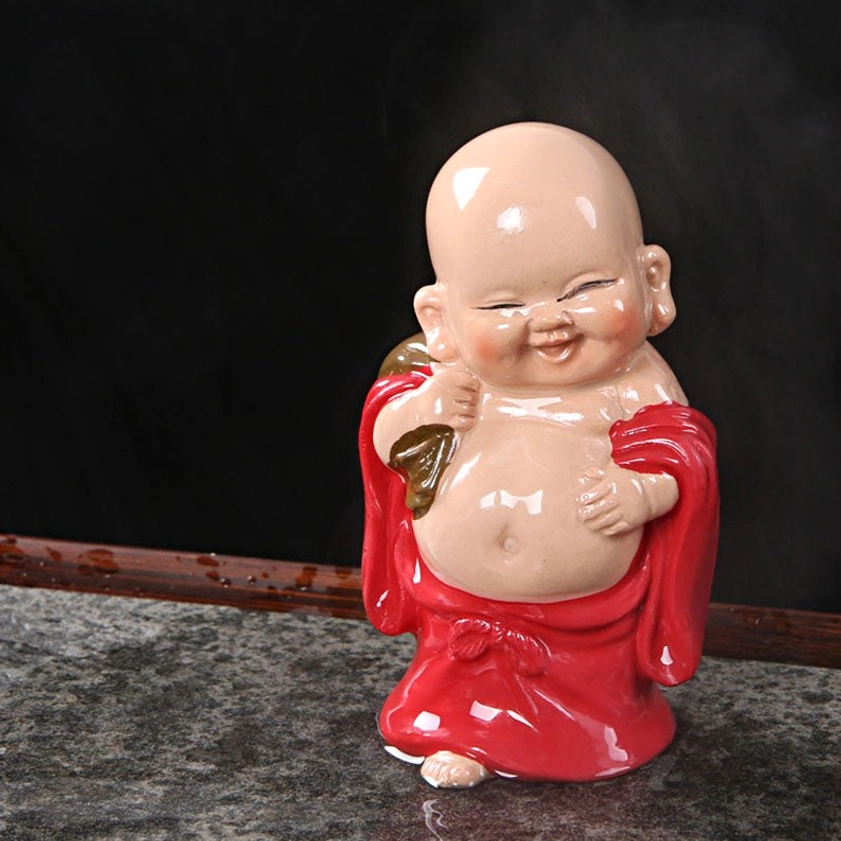 Gold laughing Buddha handmade figurine featuring wealth symbol and abundance blessing for sacred tea ritual