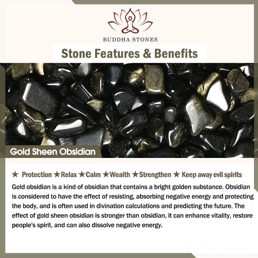 Gold Sheen Obsidian raw stone and protective energy properties educational poster