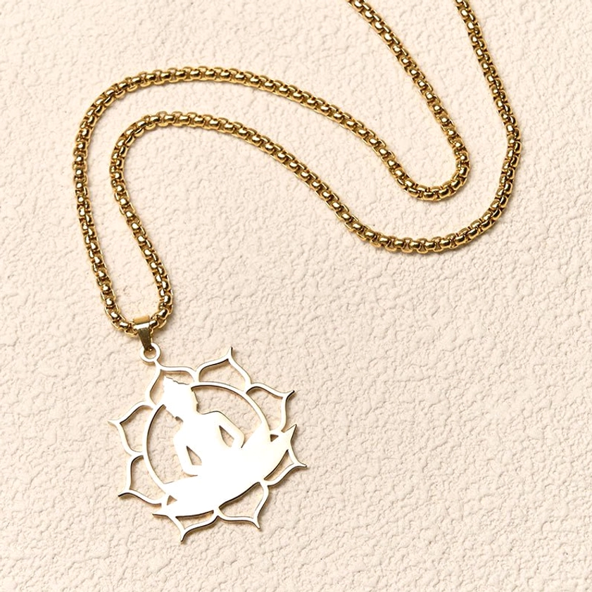 Gold chain silver buddha lotus pendant necklace box link chain flat lay