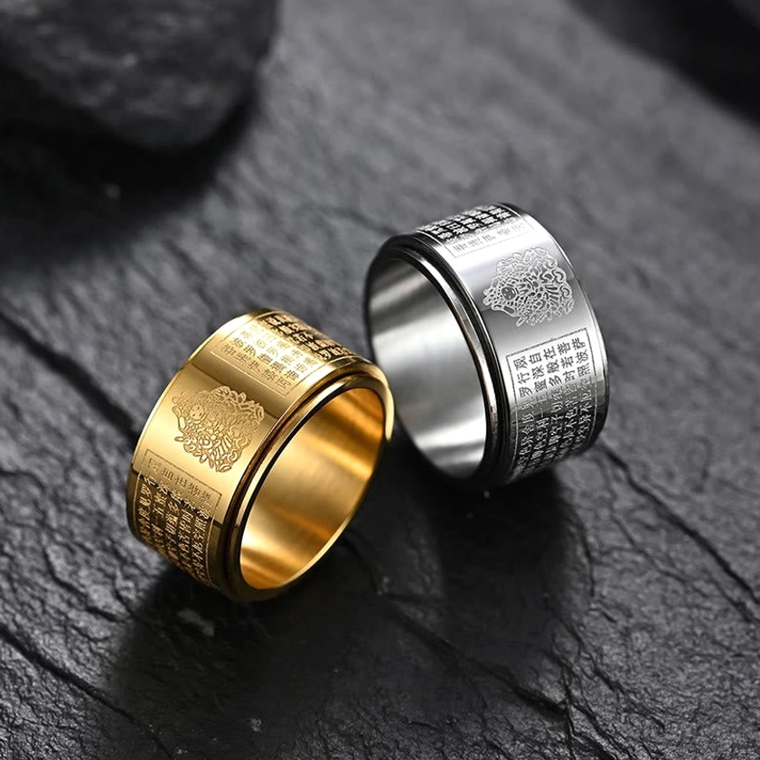 Gold zodiac buddha rotating ring with natal guardian protection design