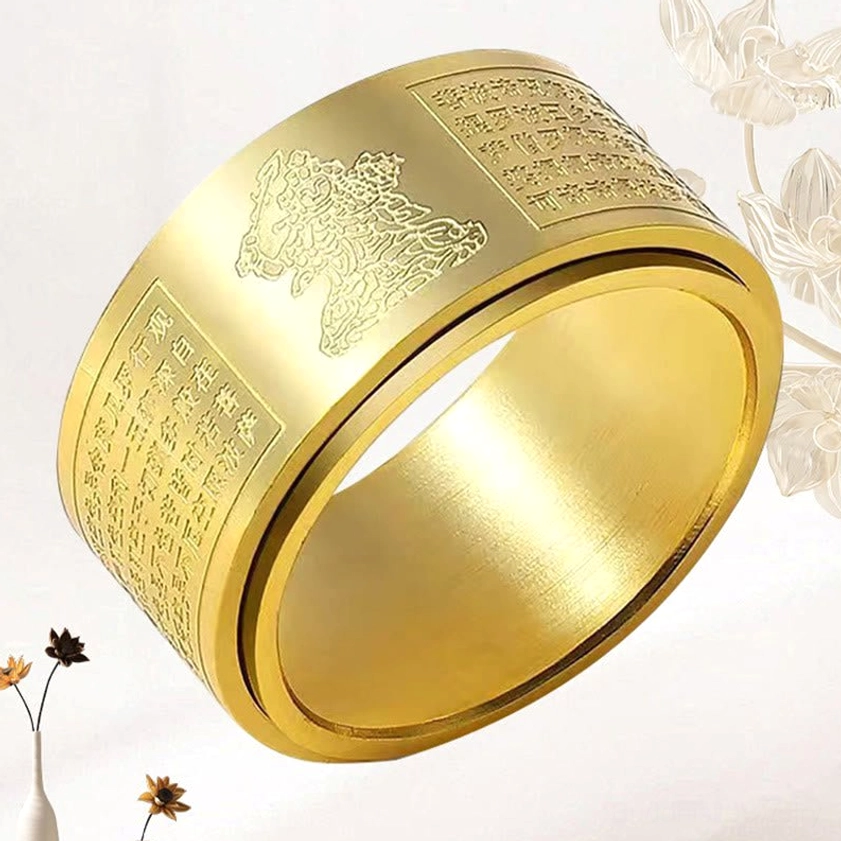 Gold zodiac guardian buddha ring with natal buddha engraved pattern
