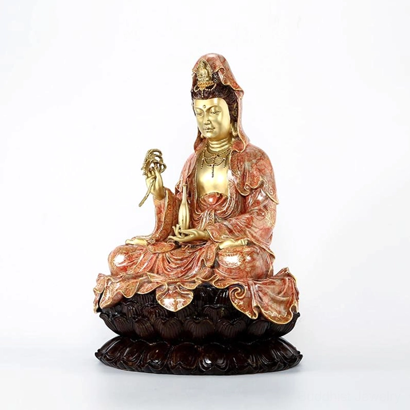 Golden Avalokitesvara Guanyin statue bronze finish altar centerpiece blessing