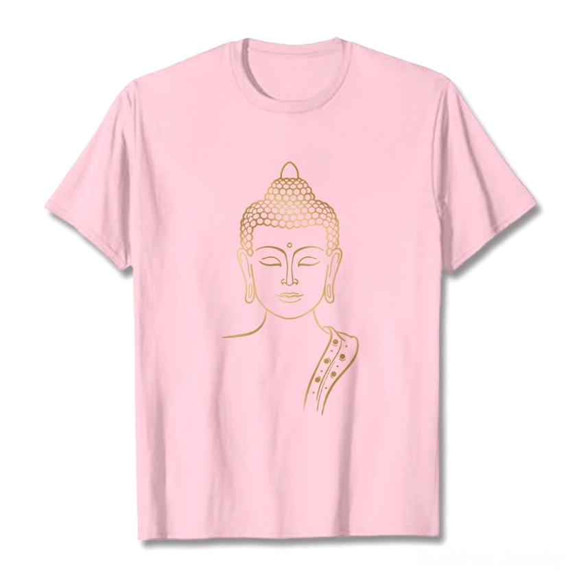 Golden Buddha enlightenment t-shirt for spiritual seekers - crew neck short sleeve with mindfulness and peace symbolism