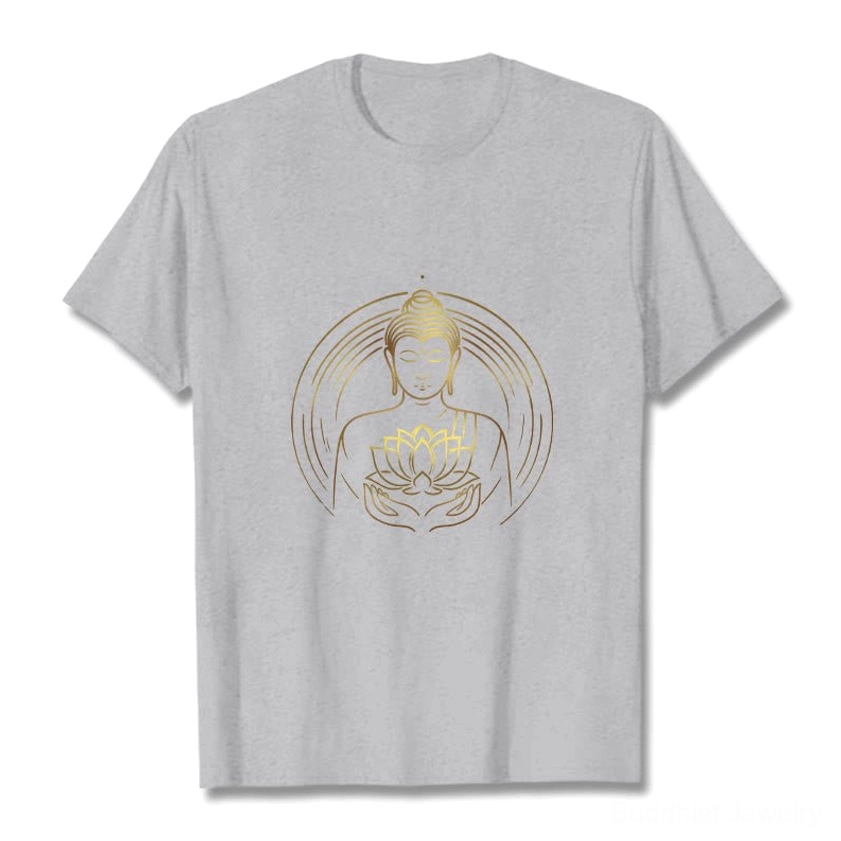 Golden Buddha lotus graphic t-shirt light grey color premium print spiritual tee unisex
