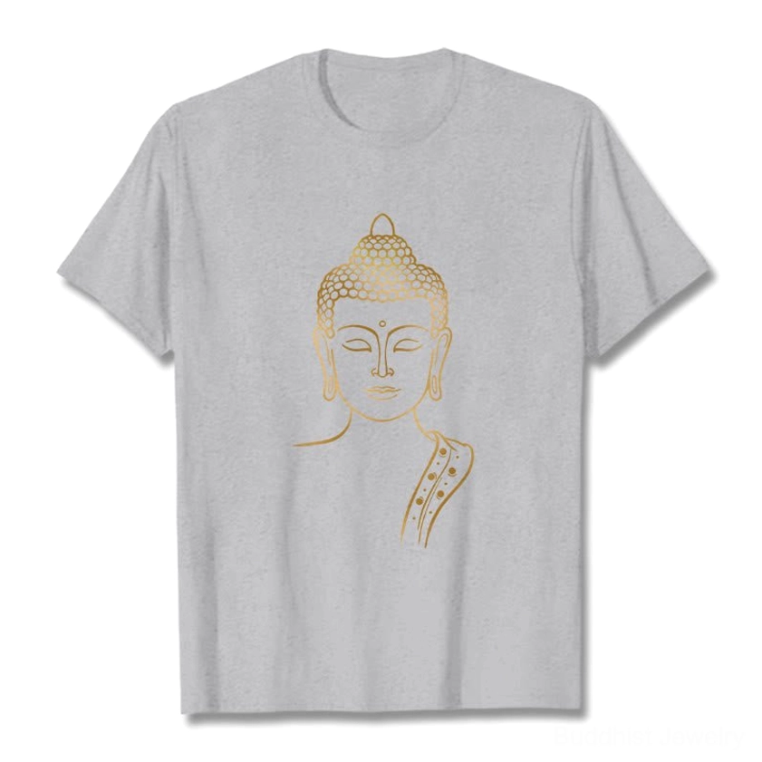 Light grey golden Buddha t-shirt all sizes - comfortable regular fit crew neck for spiritual seekers and mindfulness enthusiasts