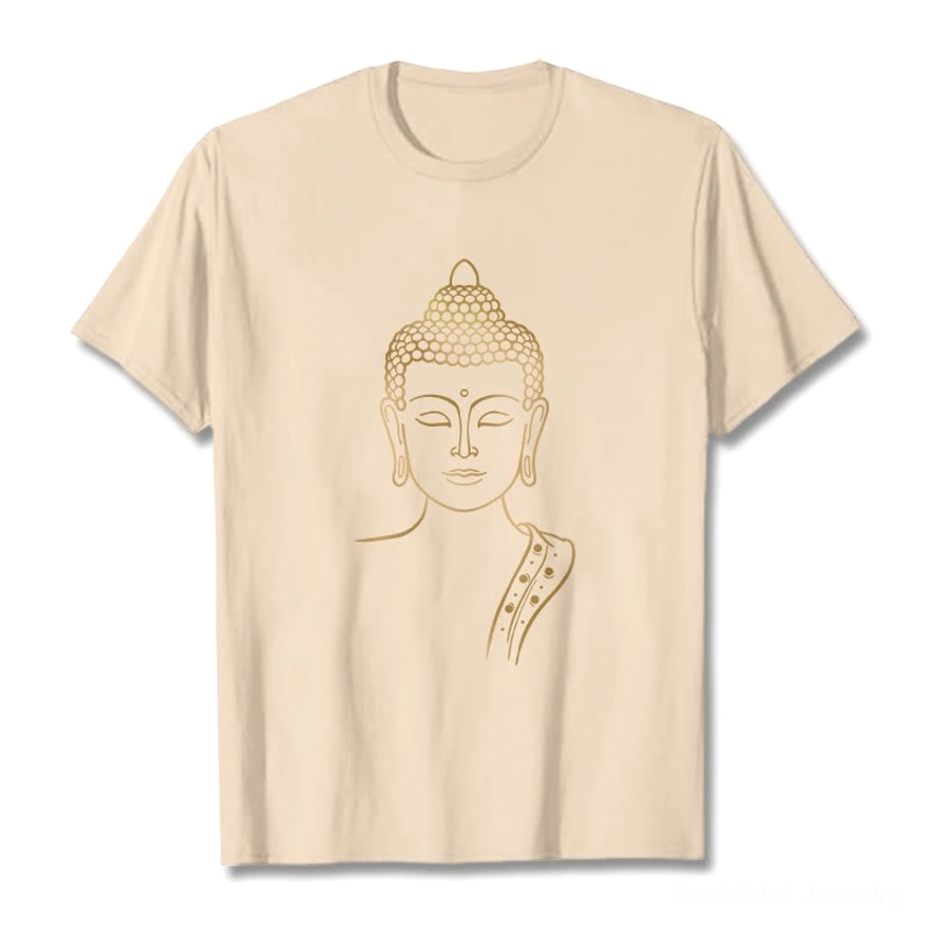 Premium cotton golden Buddha t-shirt - spiritual wear with authentic Buddhist mindfulness design and superior print quality