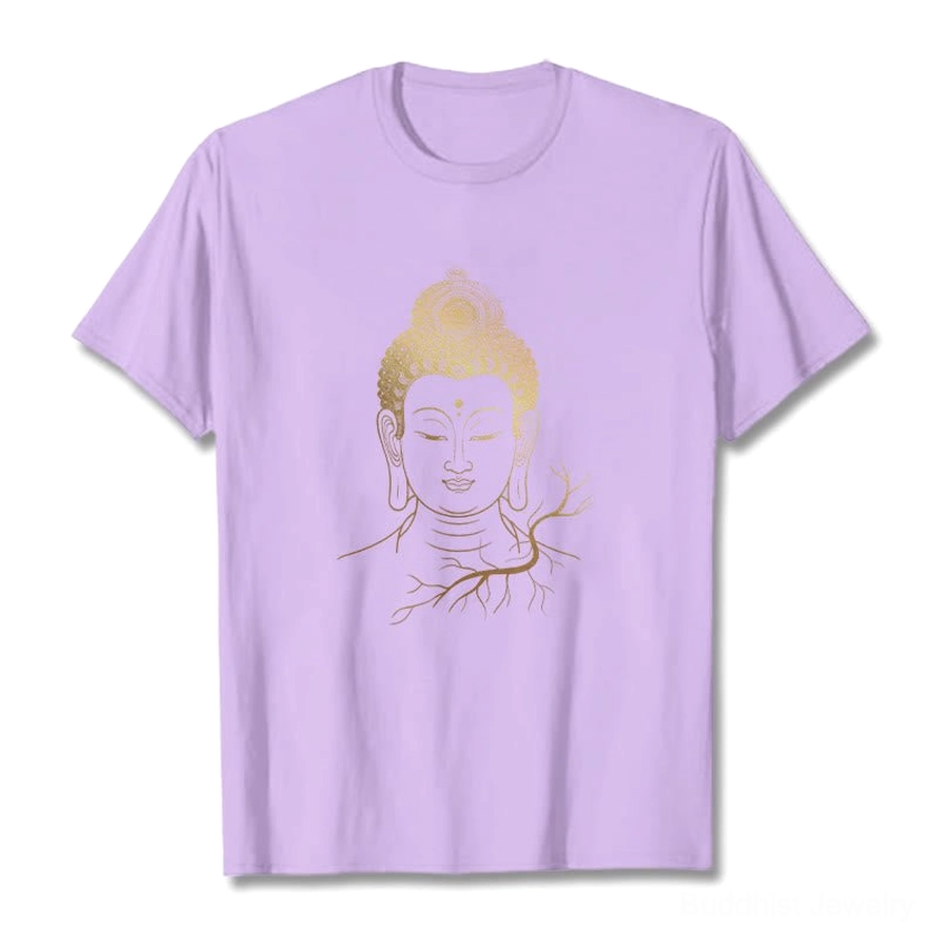 Golden Buddha head spiritual t-shirt packed lifestyle - meditation practice wear