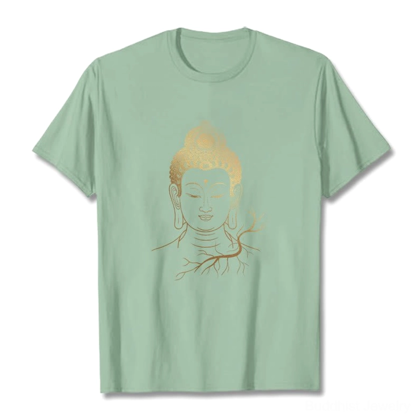 Golden Buddha head t-shirt light grey color - casual everyday wear styling