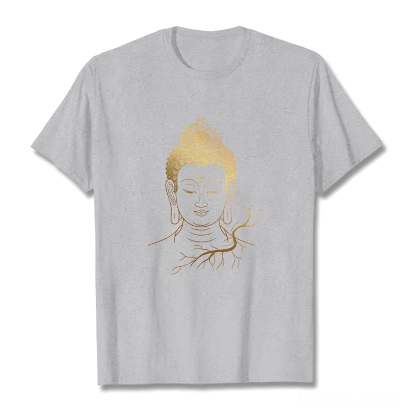 Light grey golden Buddha head t-shirt - unisex relaxed fit crew neck short sleeve
