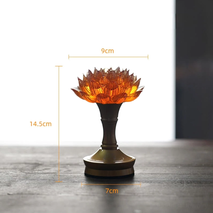 Golden lotus copper brass rechargeable sculpture, premium materials spiritual art