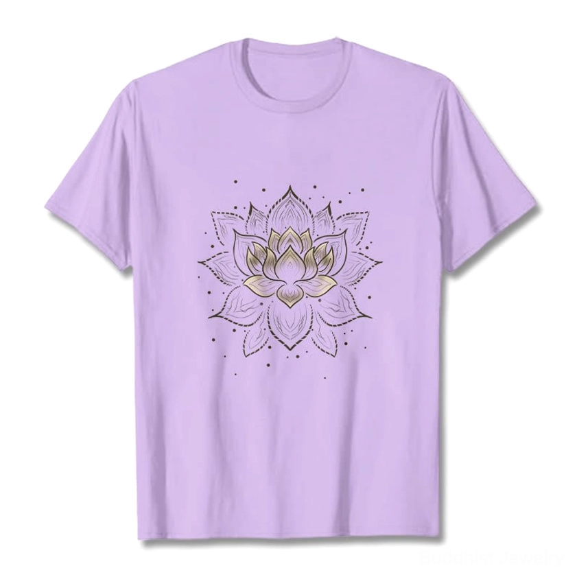 Golden lotus Buddhist t-shirt color variation options, light grey and light cyan spiritual wear