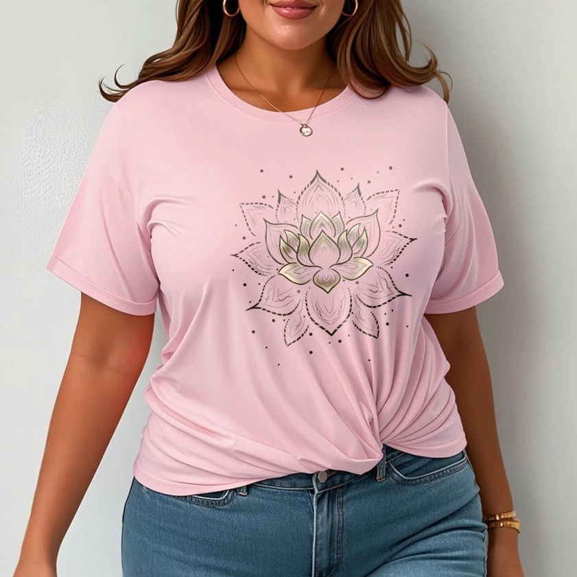 Golden lotus mandala Buddhist t-shirt color swatch, premium cotton fabric quality close-up