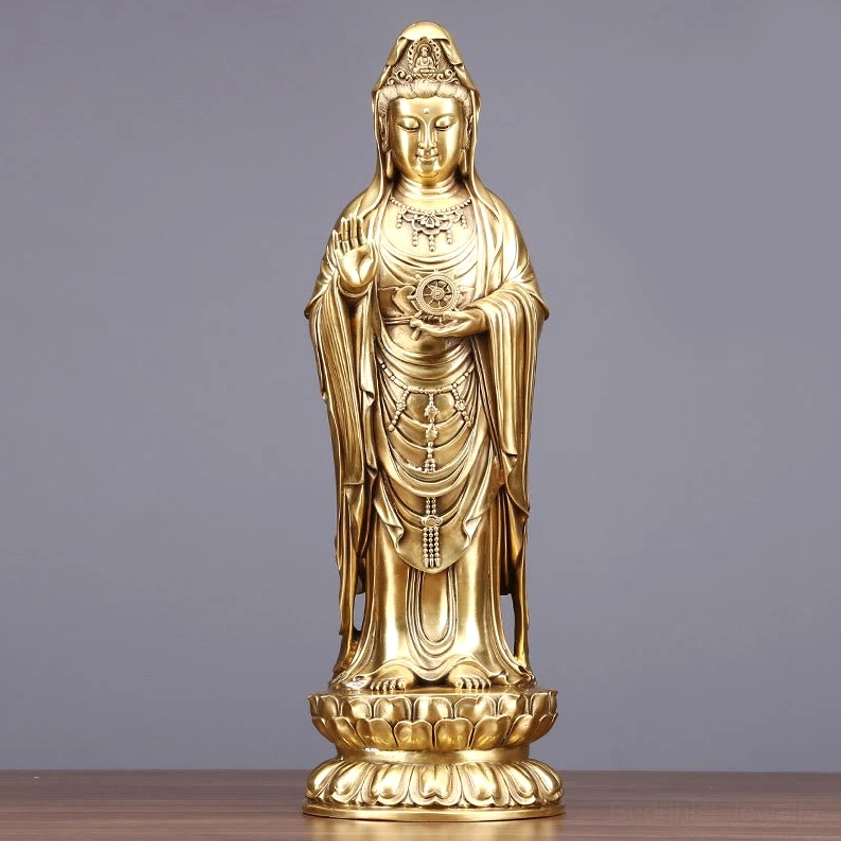 Grand Avalokitesvara brass statue 22x17x57cm handcrafted temple meditation piece