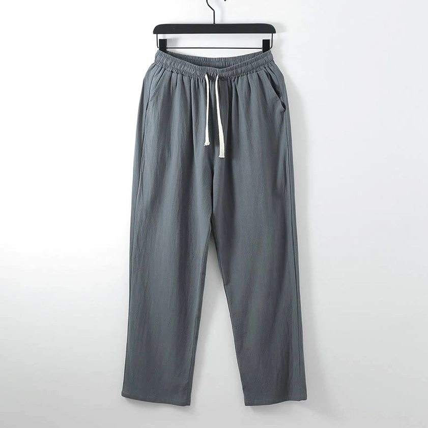 Gray Hanfu drawstring elastic waist straight leg pants with side vents