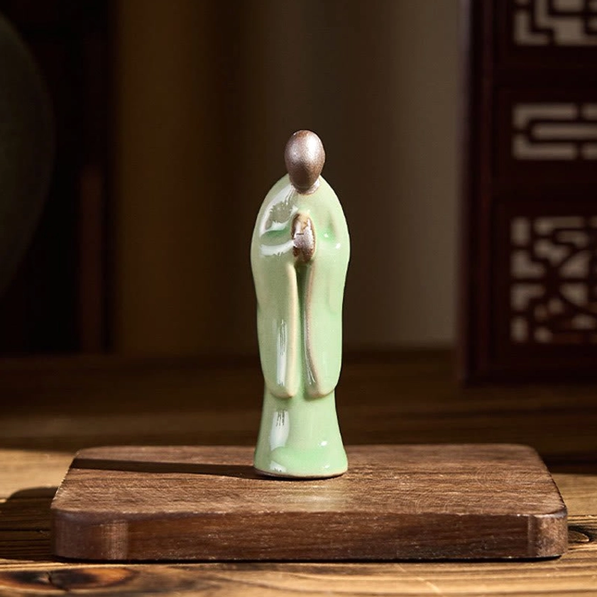 Gray ceramic meditation monk statue natural handmade unique characteristics