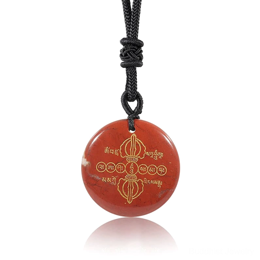 Green Aventurine Buddhist Pendant with Vajra Dorje - Prosperity and Abundance Necklace