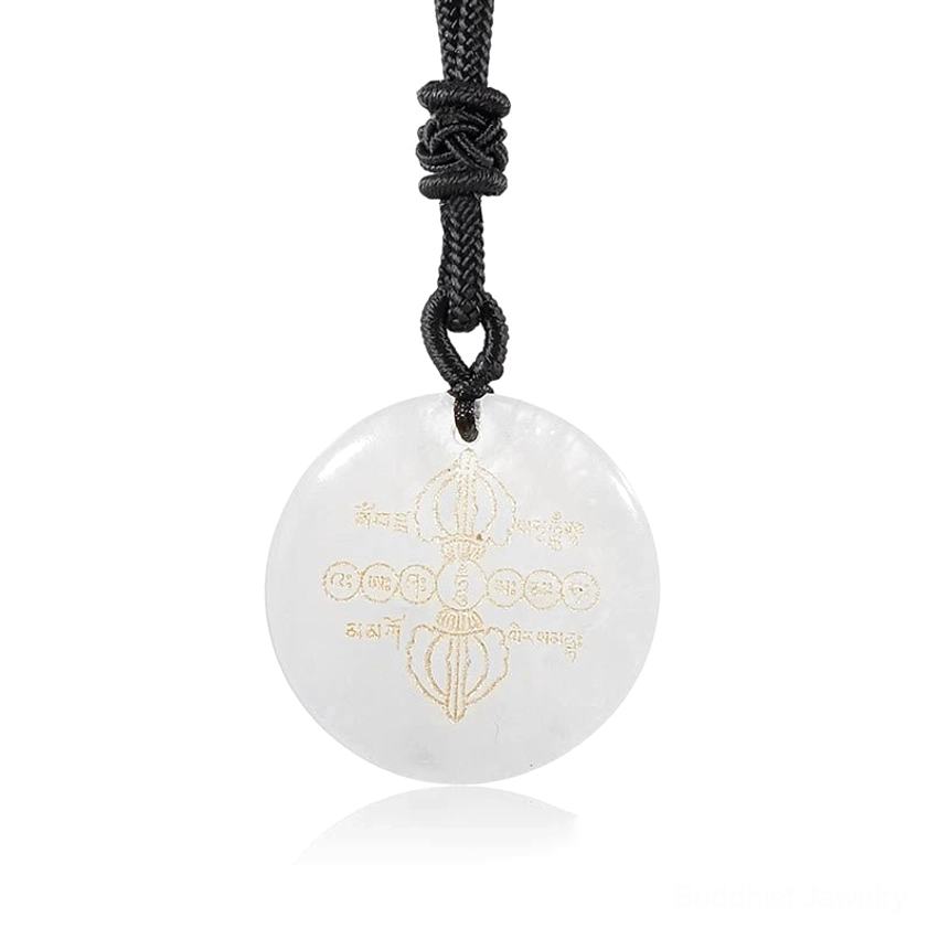 Green Aventurine Buddhist Pendant Necklace with Sacred Vajra Symbol - Luck and Balance Crystal