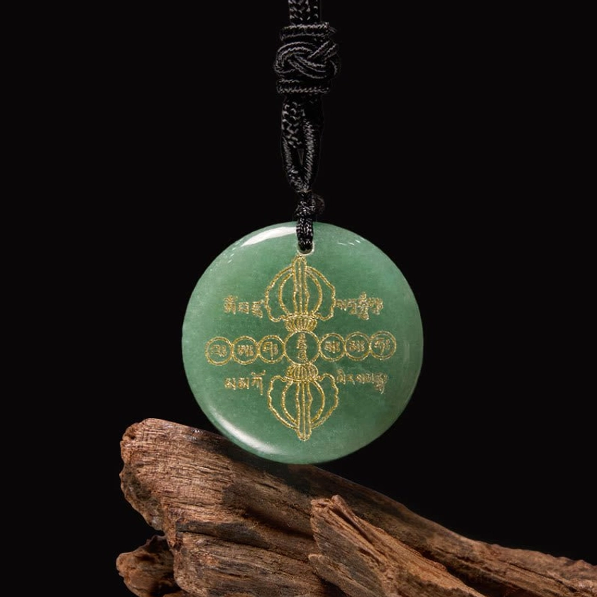 Green Aventurine Vajra Dorje Buddhist Pendant Necklace - Spiritual Prosperity Jewelry