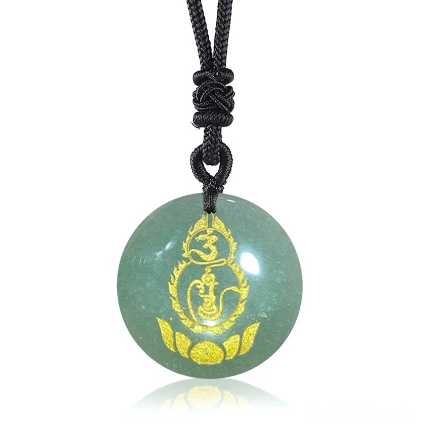 Green Aventurine Vajra Protection Mantra Gourd Lotus Pendant - Luck and Abundance Crystal Necklace