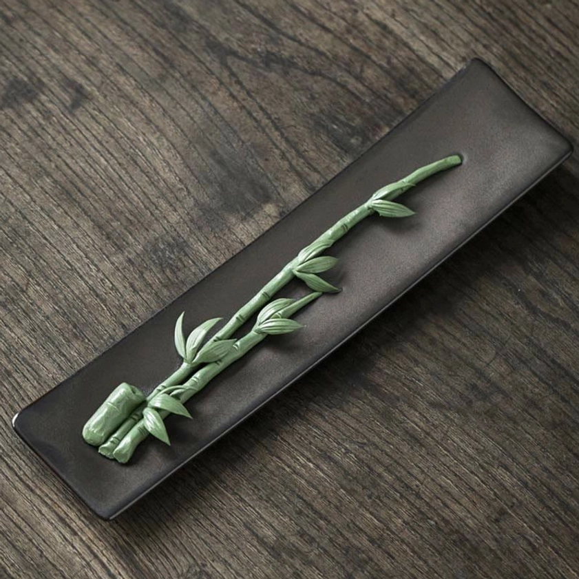 Green bamboo ceramic incense burner sustainable design, eco-friendly meditation tool
