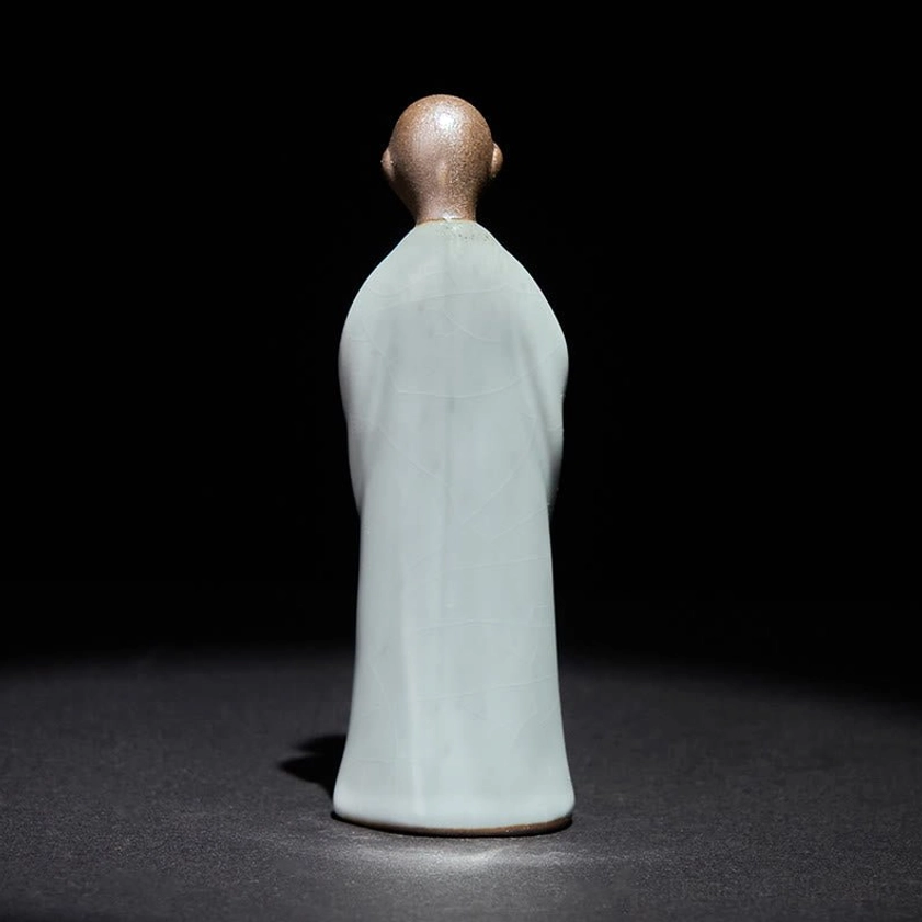 Green glaze ceramic meditation monk statue spiritual home decoration piece
