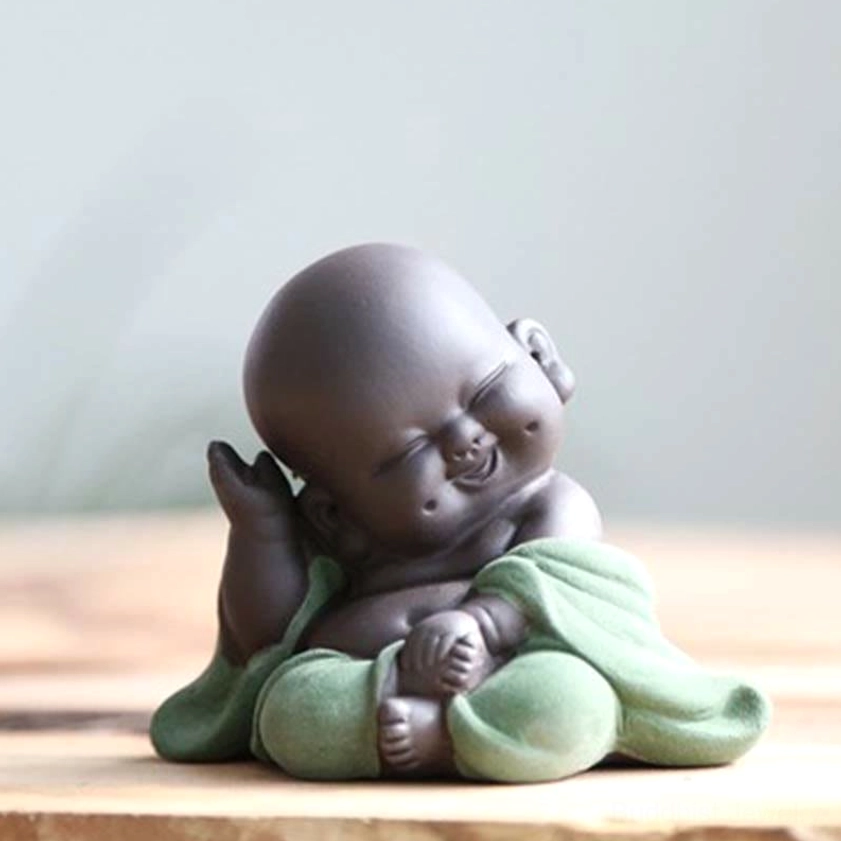Green happy laughing Buddha statue variant, jade-toned ceramic figure for positive energy and spiritual balance