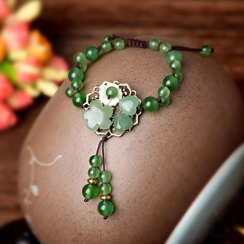 Green jade adventure bracelet for luck and opportunity, featuring aventurine and agate gemstone combination