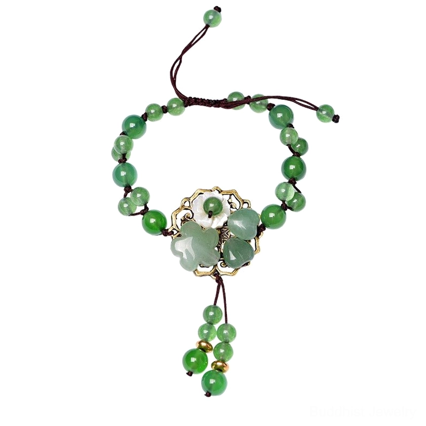 Green jade flower bracelet styling ideas for layering and everyday wear with other accessories