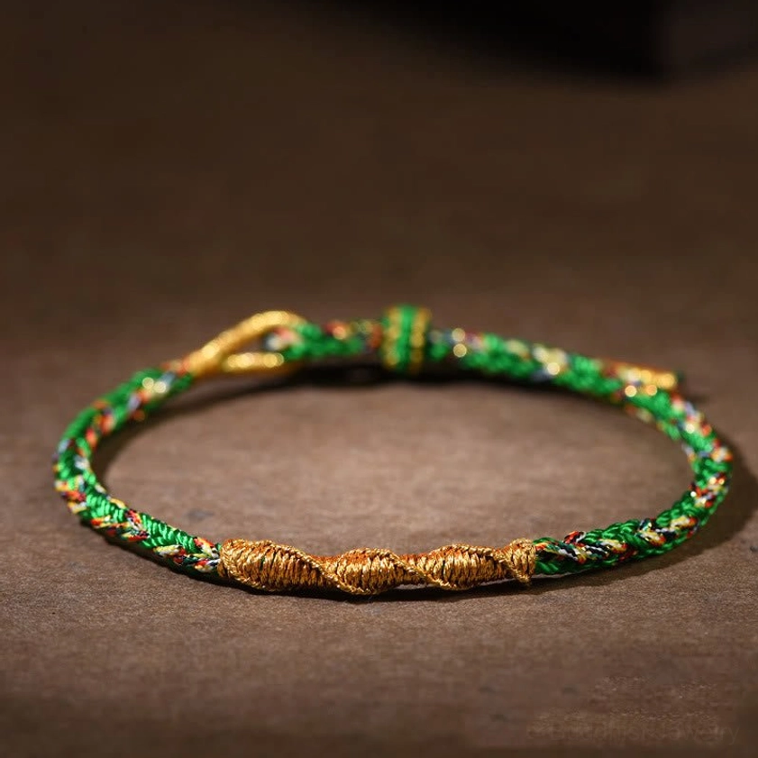 Green Buddhist Zodiac Natal Buddha Braided Rope Bracelet for Ox and Tiger Signs - Void Bodhisattva Harmony and Balance