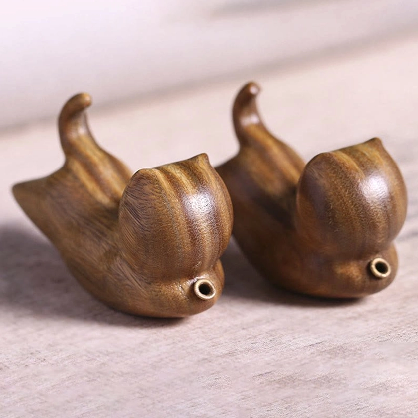 Eco-friendly green sandalwood cat incense holder sustainable natural materials handmade artisan craftsmanship