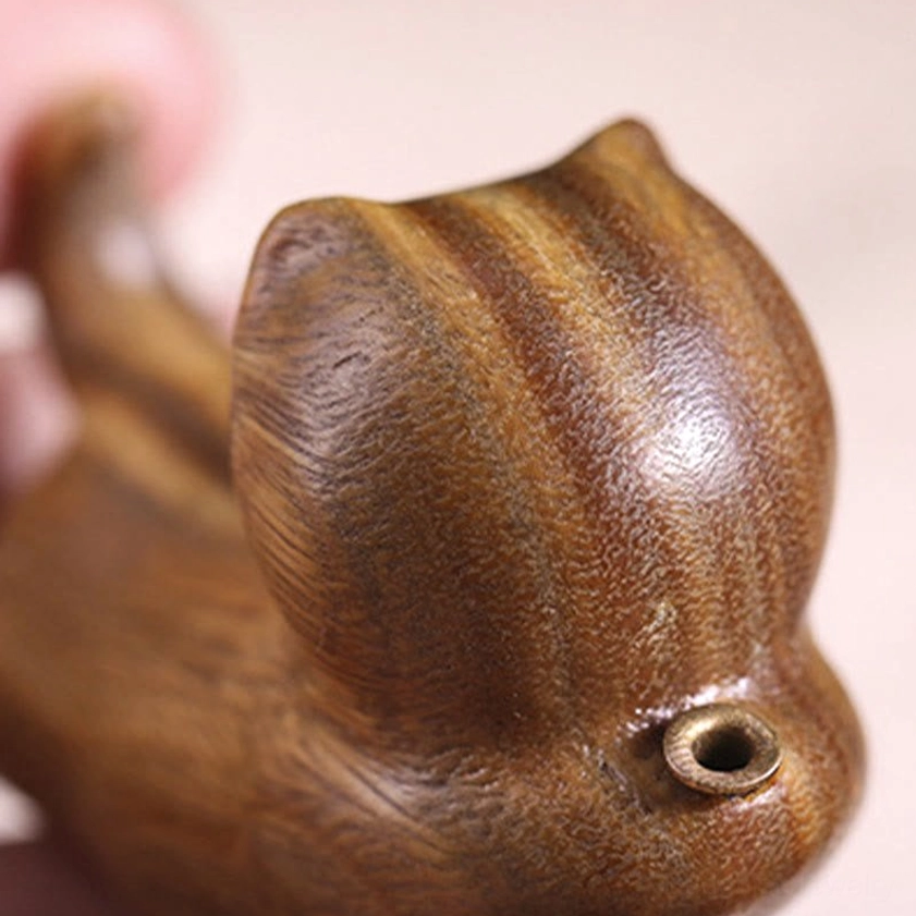 Handcrafted green sandalwood cat incense burner for home altar, prayer space, and spiritual sanctuary decoration