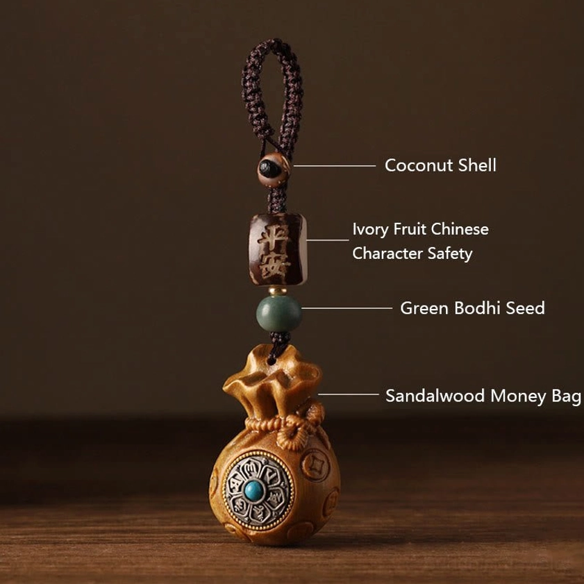 Green sandalwood Buddhist charm showing oxidative color transformation from yellow to green tone natural evolution