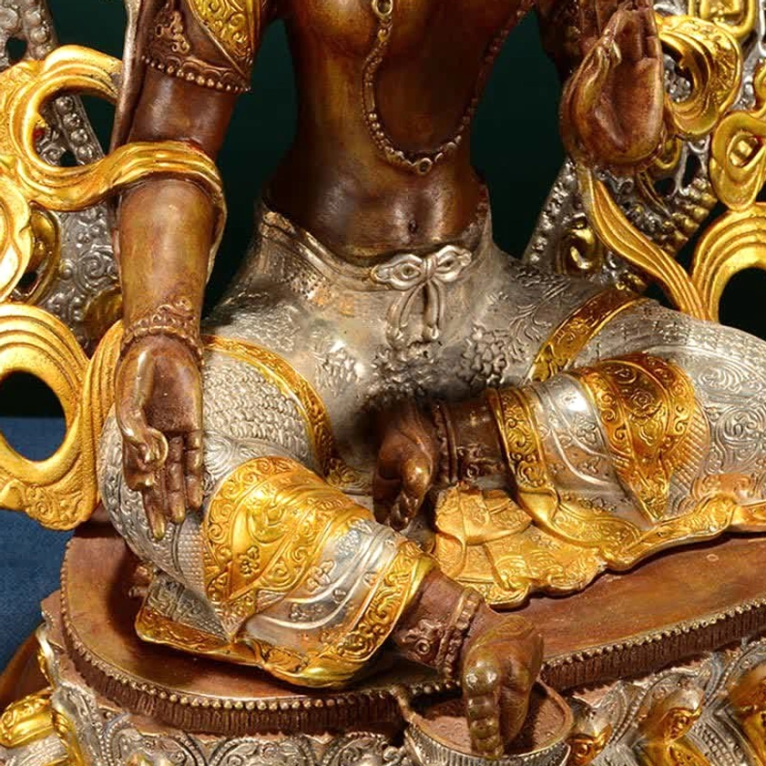 Green Tara Bodhisattva protection statue ornamental aureole and decorative backplate design
