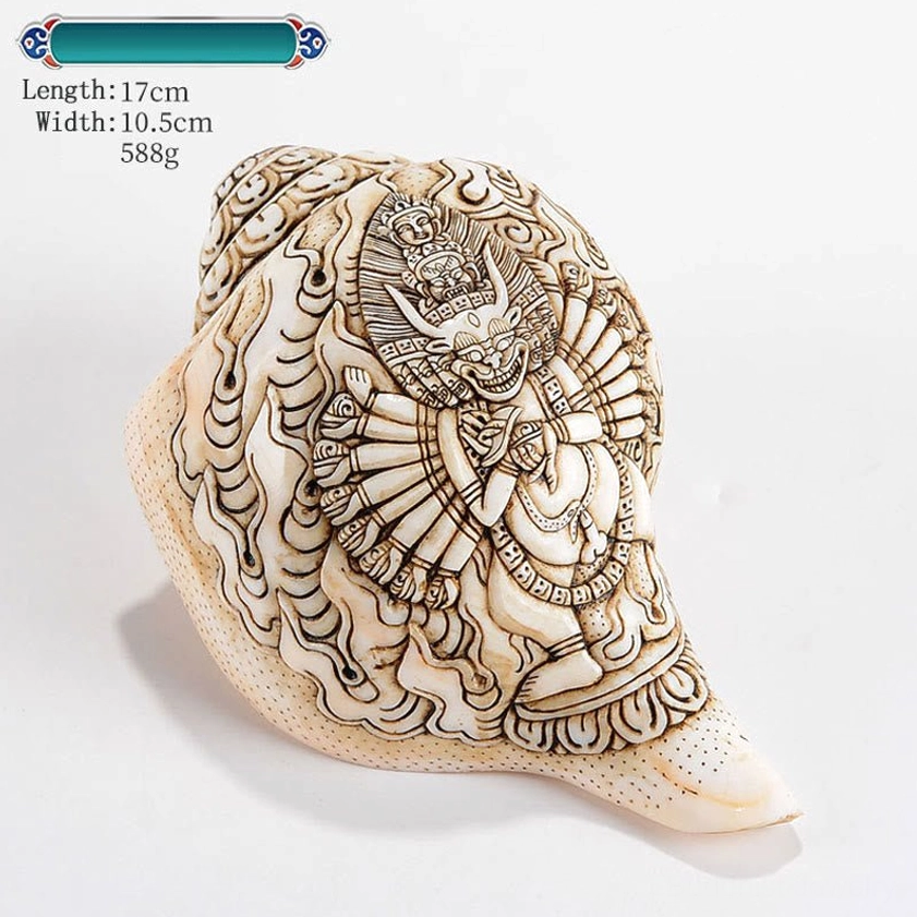 Green Tara Hand-Carved Buddhist Conch Shell Sculpture for Swift Compassion and Protection