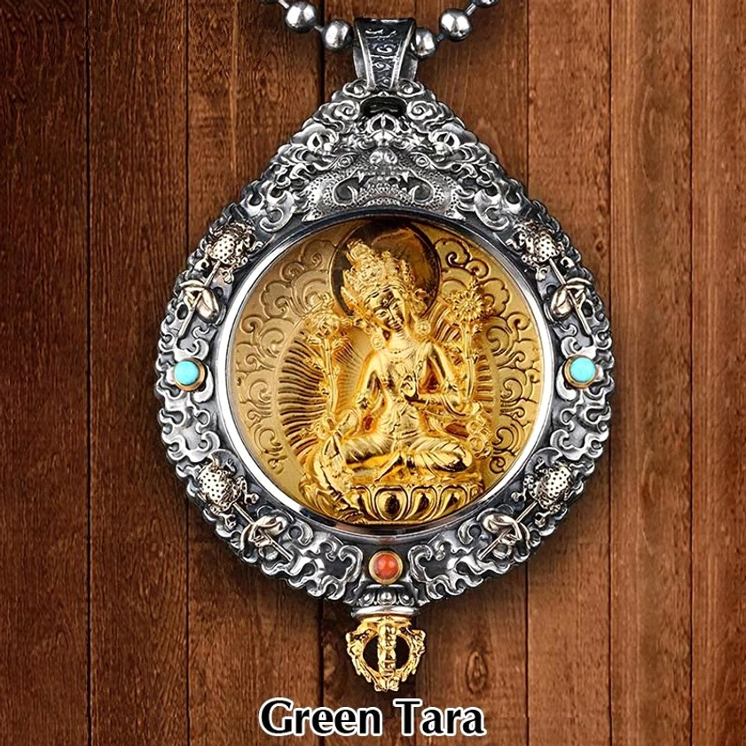 Green Tara buddhist zodiac pendant embodying rapid spiritual transformation and compassionate action energy