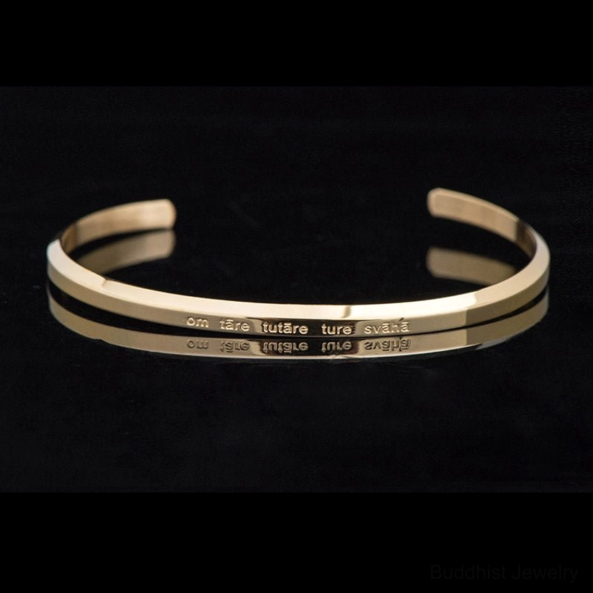 Green Tara Buddhist deity bracelet engraved gold titanium design